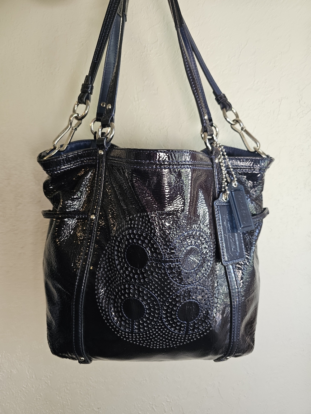 Coach Audrey Dark Blue Patent Leather Satchel Convertible Shoulder Crossbody Bag